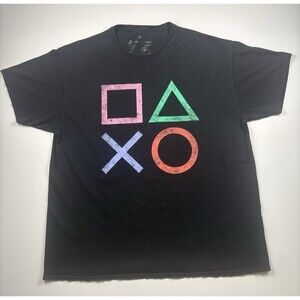 PlayStation Mens XL Faded Black Graphic T Shirt Controller Symbols Sony Gaming